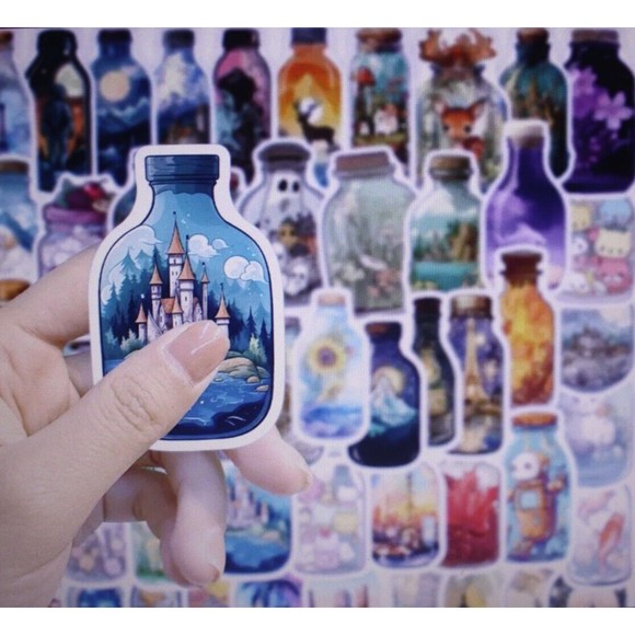 50 pcs Bottle Unique Shaped  Stickers Vinyl Decals Theme Variety Waterproof NIP - Picture 4 of 6